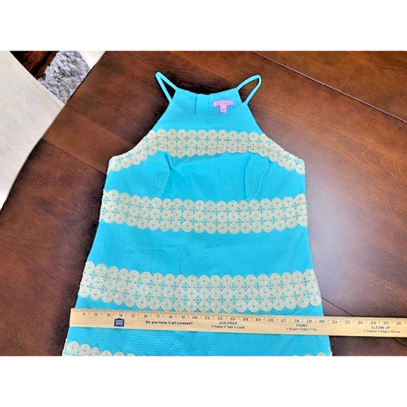 Lilly Pulitzer Annabelle Shift Dress Turquoise Gold Size 10 - Retail $288 - Picture 5 of 9